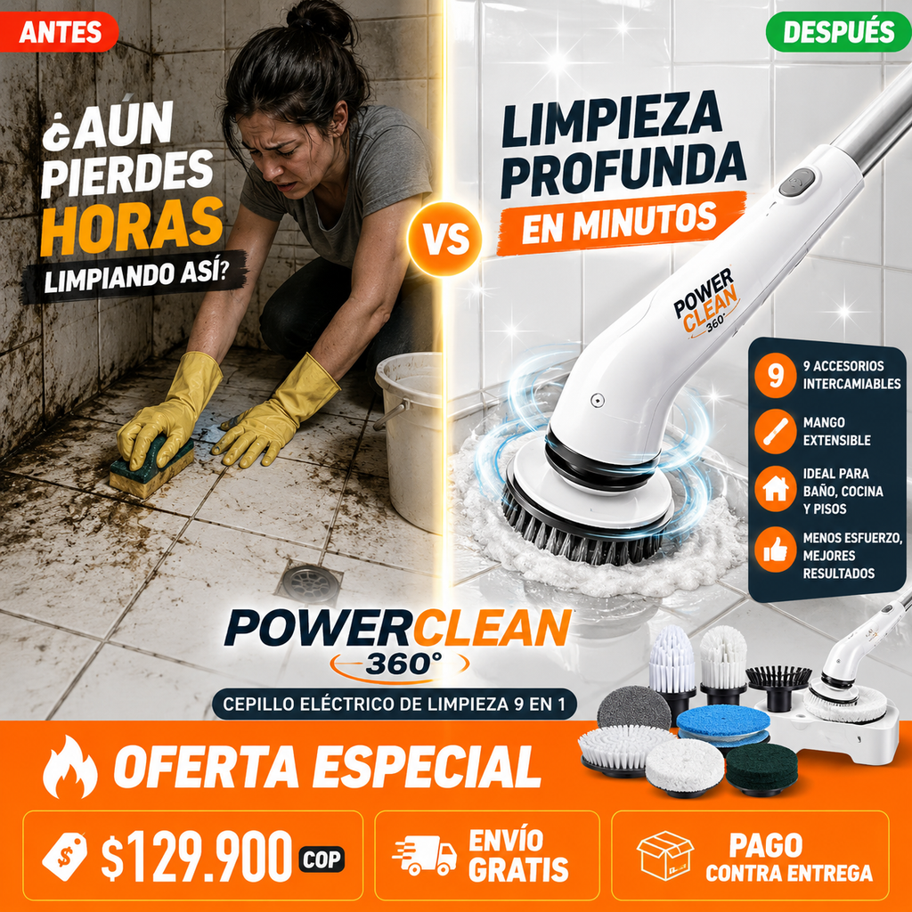 Power Clean 360 Cepillo Eléctrico de Limpieza 9 en 1